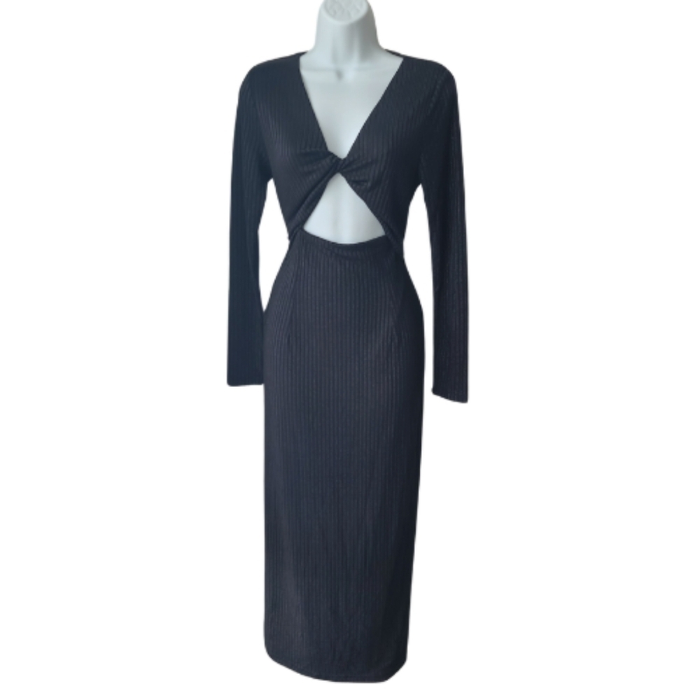 MinkPink Leila Dress Black Sz Large Cutout Longsleeve Whimsigoth Romantic Sexy - Picture 5 of 11